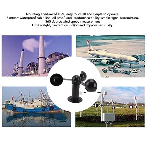 Anemometer Sensor Wind Speeds Cup, Wind Speed Sensor with 8M Waterproof Cable 4cm Mounting Hole Anti Interference 3 Cups Wind Speed Detector 0‑3.8v 5