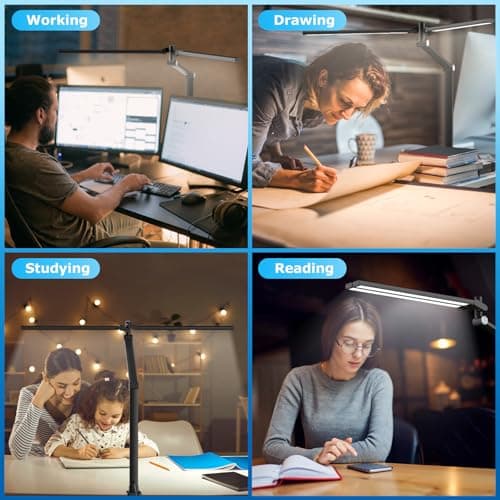 JELIMOV LED Desk Lamp for Home Office, Eye Caring Architect Desk Light with Remote, Dual Screen Computer Monitor Light with Stepless Dimming, Stepless Color Temp, Memory Function for Study, Dark Black 8