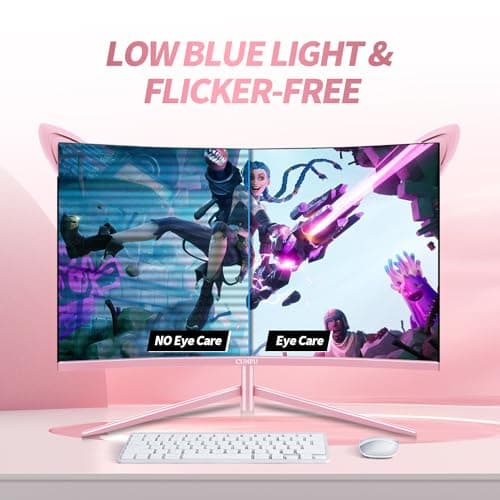 CUNPU Pink Computer Monitor, 27 inch 1440p 165Hz (Supports 144Hz) Kawaii Gaming Monitor, VA Panel 1500R Curved PC Monitor, Free-Sync, Built-in Speaker, Tilt Adjustment, DP/HDMI/USB 6