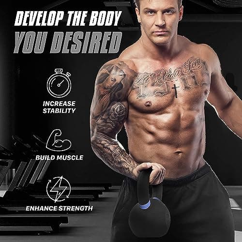 Yes4All Powder Coated Kettlebell, 35 lb Cast Iron Core Kettlebells with Non-Slip Handle & Flat Bottom for Conditioning, Heavy Duty for Strength Training - Single, Light Blue 5