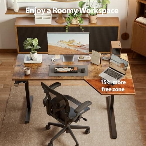 Agilestic Electric Standing Desk, L-Shaped 55 Inches Height Adjustable Desk, Sit and Stand up for Work Office Home, Ergonomic Rising Computer Table for Home Office with Splice Board, Rustic Brown 8