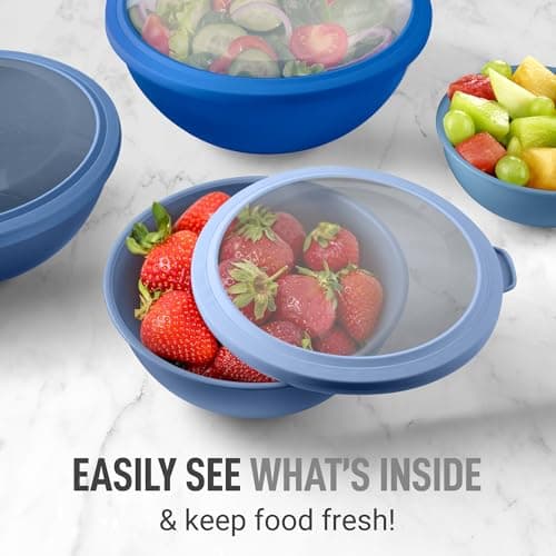 Zulay Kitchen 12 Piece Plastic Mixing Bowls with Lids Set - Leak-Proof Microwave & Freezer Safe Stackable Mixing Bowl Set for Preparing, Serving and Storing - Non-Slip Large Nesting Bowls (Blue Ombre) 5