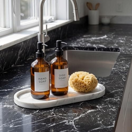 YKAJO 11.6" x 5.9" Oval Real Marble Tray for Bathroom & Kitchen Counter — 100% Natural Stone Decorative Vanity Tray for Dresser & Perfume — Heavy Catchall Organizer for Soap & Jewelry, White Gray 9