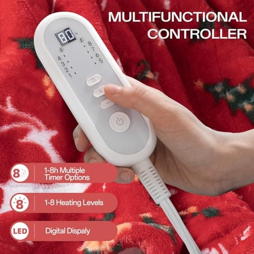 Electric Blanket Heated Throw, Soft Flannel Christmas Heated Blanket with 8 Hours Auto Off & 8 Fast Heating Levels Machine Washable Sherpa Heating Blanket with Overheating Protection Gift for Women 5