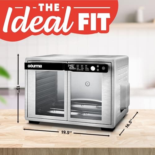 Gourmia French Door Air Fryer Oven - 37 Qt Large Capacity Convection Toaster Oven, FryForce 360°, Digital Display, 12 Cooking Presets, Dehydrate, Fits 13” Pizza, Dishwasher-Safe, Stainless Steel 9