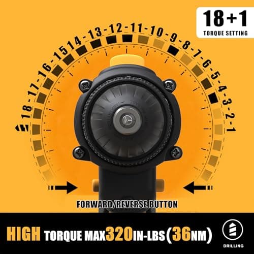 INSPIRITECH 21V Cordless Drill with 2 Batteries and Charger,3/8-Inch Keyless Chuck Power Drill Set,2 Variable Speed Electric ScrewDriver, 19 Torque Setting with Drill/Driver Bits 5