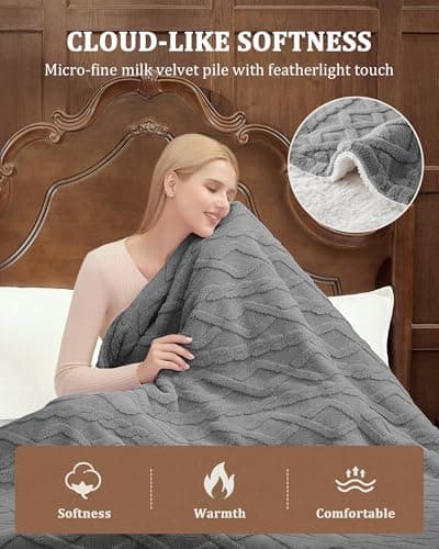 CAROMIO Heated Throw Blanket - Thick Tufted Sherpa Electric Blanket Throw with 10 Heating Levels and 10 Time Settings, ETL Certified Machine Washable Fast Heating Blanket Throw 50"×60", Grey 7