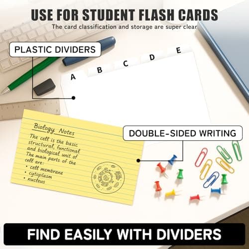 MOBYKE Index Card Holder 3x5, wooden Origanizer Recipe Box with 100 PCS Flash cards, 30 White Dividers, 1 Blank Sticker and 1 Letter Sticker, Flashcard Notecard Holders for Home Office 7