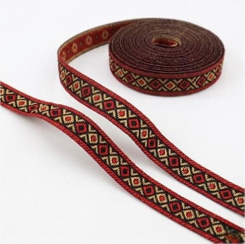 IDONGCAI Jacquard Ribbon, 10 Yards Narrow Red Rhombus Jacquard Trim Geometric Embroidered Ribbon for Sewing.