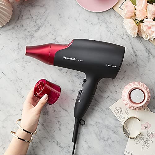 Panasonic nanoe Hair Dryer, 1875 Watt Professional Blow Dryer for Smooth, Shiny Hair with 3 Attachments Quick Dry Nozzle, Diffuser and Concentrator Nozzle – EH-NA65-K (Black/Pink), Black 14
