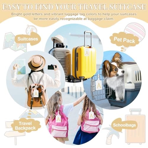 Personalized Initial Luggage Tags for Suitcase TSA Approved, White Leather Cute Luggage Tag with Privacy Cover Name Card, Embroidered Custom Luggage Tags Travel Baggage Tags Gifts for Women Kids(A) 6