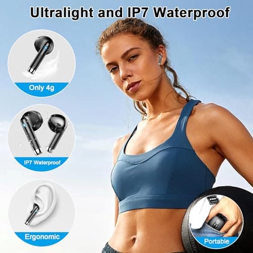 Wireless Earbuds, 2024 Bluetooth Headphones V5.3 Ear buds Built-in ENC Noise Cancelling Mics, 40H Stereo Bass Bluetooth Earbuds with Dual LED Display, IP7 Waterproof Earphones for Android iOS, Black 6