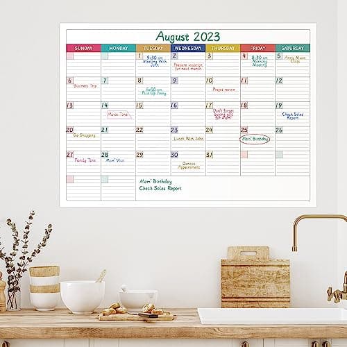 Large Dry Erase Calendar for Wall - Undated Dry Erase Calendar, Erasable Laminated Calendars for Wall with 8 Round Stickers, 40" x 28", Monthly Calendars for Office, Home, Classroom - Colorful 8