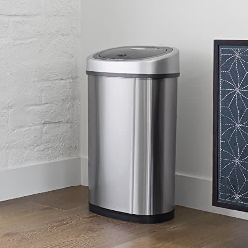 NINESTARS DZT-50-9 Automatic Touchless Infrared Motion Sensor Trash Can, 13 Gal 50L, Stainless Steel Base (Oval, Silver/Black Lid) 10