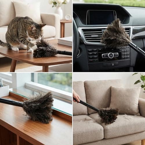 Goaste 2 Pack Ostrich Feather Duster, 15 Inch Fluffy Natural Feather Duster, Soft-Feather Mopping with Plastic Handle, Extensible Ostrich Feather Cleaning Supplies for Keyboard, Home, Car, Office 8