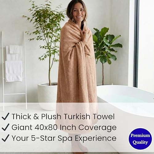 SALBAKOS Luxury 100% Turkish Cotton Bath Sheets 40x80 in Oversized Extra Large Bath Towels Thick Soft Absorbent Turkish Towel for Spa Beach (Pack of 1) (Taupe, Jumbo Bath Sheet) 7