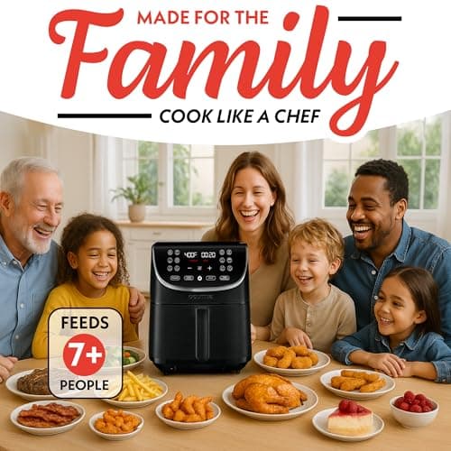 Gourmia Air Fryer - 7 Qt Large Capacity, FryForce 360º, Digital Display with 12 Presets, Roast, Bake, Broil, Dehydrate, Dishwasher Safe Accessories, Black 8