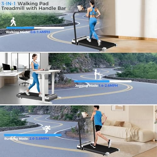 ShineMaos Walking Pad Treadmill with Handle Bar for Home Office,3.0HP Low Noise Portable Folding Under Desk Treadmill with Remote Control,Jogging Running Machine,350 Lbs Capacity,LED Display 8