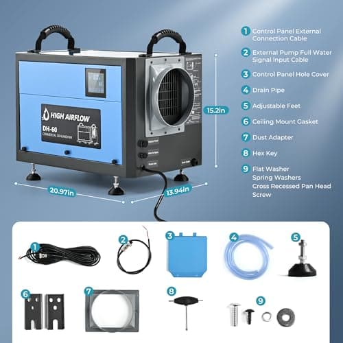 EUHOMY 130 Pint Crawl Space Dehumidifier with Drain Hose, Dehumidifier for Home and Basement, Dehumidify Up to 5500 Sq.Ft Commercial Dehumidifiers, Timer on/off, Automatic Dehumidification 7