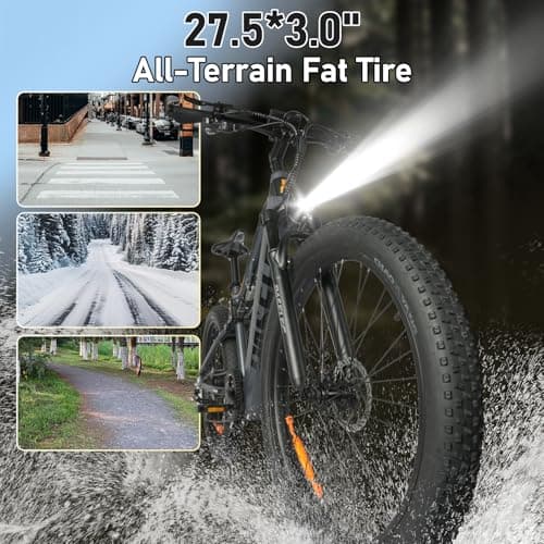 PASELEC Electric Bike for Adults, 27.5''*3.0 City Mountain Ebike with Peak 1000W 35MPH Brushless Motor, 768Wh Removable Battery, Up to 70 Miles Range 8-Speed &Dual Hydraulic Suspension Shock Absorber 5