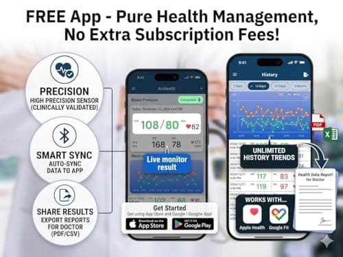 Andesfit Upper Arm Blood Pressure Monitor for Home Use 17" Large & 21" XL Extra Large Cuff Big arm, Free APP Bluetooth Sync Apple Health Track Google Fit, Large Display Smart BP Machine for Seniors 8