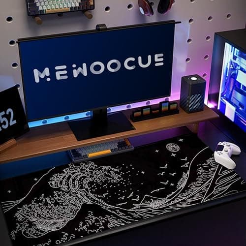 MEWOOCUE® Large Gaming Mouse Pad for Computer,Black Japanese Sea Wave Anime Mouse Mat,Long XXL Waterproof Keyboard Pads,Big Non-Slip Mouse Pads for Game Office Home（31.5 x 11.9 in） 7