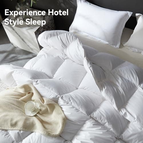 L LOVSOUL Goose Feather Down Fiber Comforter Queen Size, 100% Organic Cotton Fabric Duvet Insert,1200TC,750+Fill Power, Hotel Collection, All Season White Bedding Comforters with 8 Tabs 6