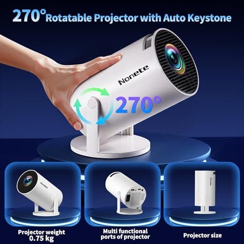 [2026 Upgraded] Mini Projector Support 4K 1080P FHD Auto Keystone 270° Rotatable with WiFi 6 and Bluetooth 5.2 Projector Portable Compatibile with HDMI/TV Stick/Memory Stick/Laptop,White 5
