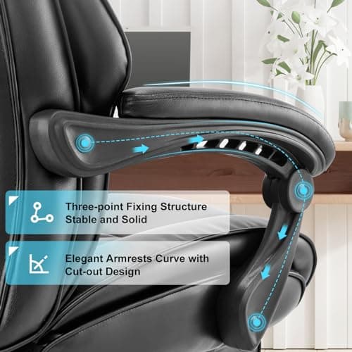 COLAMY Office Chair with Footrest, Ergonomic High Back Design Executive Computer Desk Chair with Removable Lumbar Pillow, 90-135°Reclining, Thick Bonded Leather for Home Office Work Comfort, Black 5