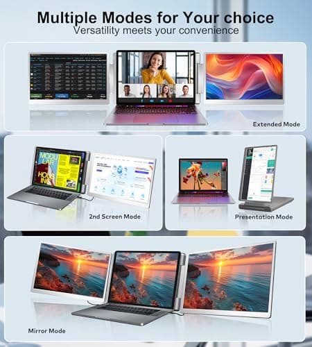 FOPO 14" Triple Monitor Laptop Screen Extender-FHD 1200P 16:10 Laptop Screen Extender, Left Screen 360° Flip Portable Monitor for 12-16.5" Laptops with HDMI/USB-C, Plug & Play - S7 6