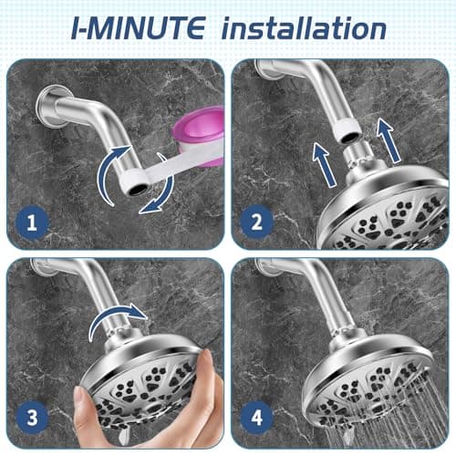 VKZK 10-Mode High Pressure Shower Head Fixed Showerhead, Anti-Clogging Silicone Nozzles-Premium Quality Luxury Design(Luxury Polished Chrome) - 1-Min Install Easy Clean Adjustable Angles 5