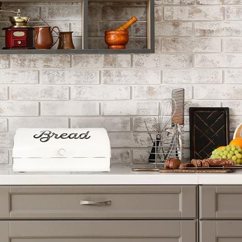 AuldHome Design Rustic White Bread Box; Farmhouse Vintage Enamelware Countertop Bread Bin 9