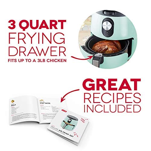 Dash Deluxe Air Fryer -Has AirCrisp® Technology - Adjustable Temperature Control & Auto Shut-Off Feature - Compact Nonstick Basket - 3 Quarts - Aqua 6