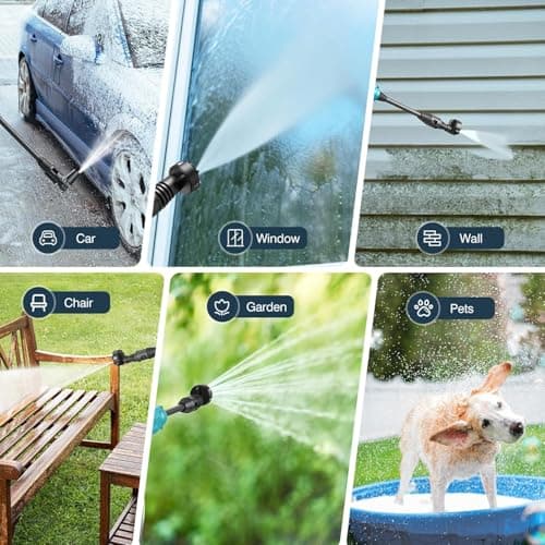 SEESII Cordless Pressure Washer - 970PSI Battery Powered Pressure Washer, 2 Rechargeable Batteries, 6-in-1/360°Adjustable Nozzles, Portable Handheld Power Cleaner for Car Home Floor/Fence/Patio 7