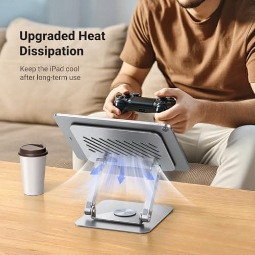 UGREEN Tablet Stand Holder for Desk with 360° Rotating Base Aluminum Dual Rod Support Adjustable Home Office Accessories Compatible with iPad Pro 13 12 11 Air Mini 5 4 3 Phone E-Reader Silver 6