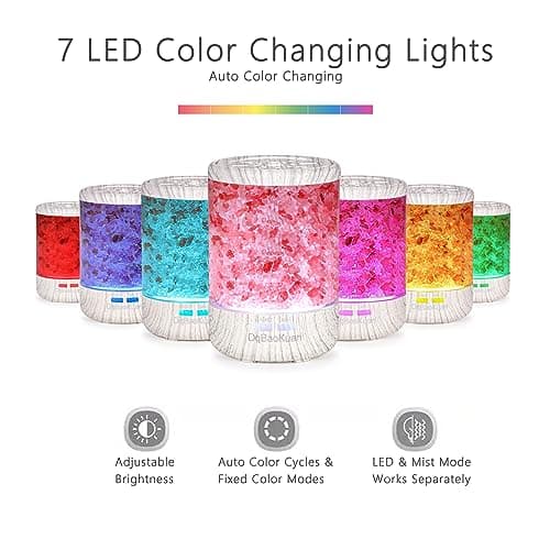 Essential Oil Diffuser, Aromatherapy Diffuser, 100% Natural Himalayan Salt Lamp, Ultrasonic Cool Mist Humidifier 3 in 1 for Small Room Home Office, 7 Colors Changing LED Night Lights,120ml 5