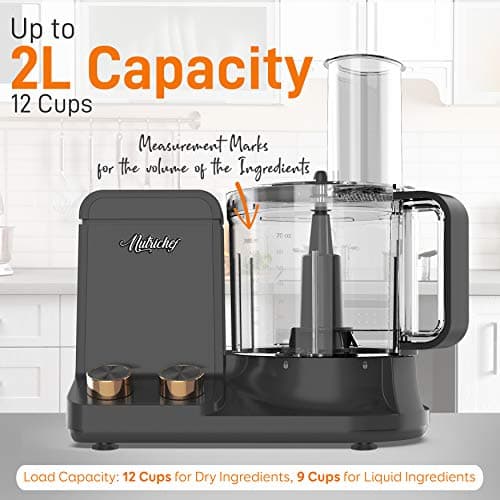 NutriChef Food Processor | 2 QT Capacity | Ultra-Quiet Multipurpose Motor | Includes 6 Attachment Blades | Silicone Base for Secure Grip | 12-Cup Capacity | Pre-Set Speeds for Easy Use (Gray) 5