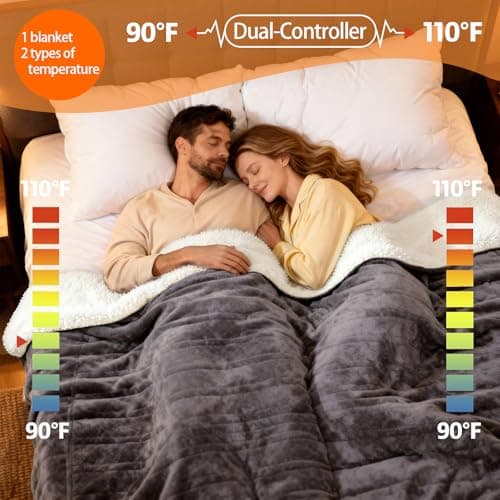 DANENOSA Electric Heated Blanket Queen Size 84''x90'' Soft Flannel & Sherpa Electric Blanket with 10 Heating Levels, Automatically Shut Down After 8h with Overheat Protection Machine Washable 2