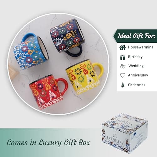 Ceramic Espresso Cups, 5 Oz Espresso Cups Set of 4, Handmade Espresso Cup, 2.75 Inch Espresso Mugs, Multicolor Demitasse Cups, Microwave & Dishwasher Safe Espresso Mugs, Coffe Mug (SULTAN'S GARDEN) 5