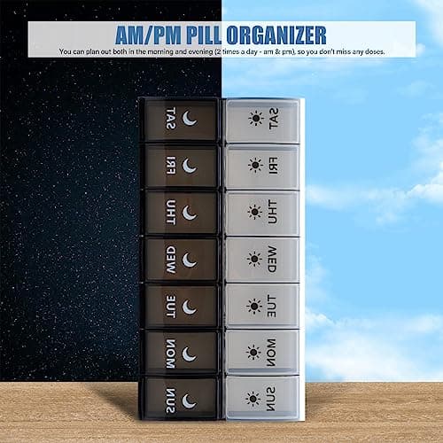 Large Pill Organizer 2 Times a Day, Weekly Pill Case, AM PM Pill Box, Day Night Pill Container 7 Day, Vitamin Case Medicine Dispenser Twice a Day (Black & White) 5