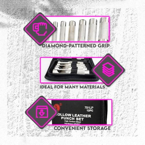SE Heavy-Duty 12-Piece Hollow Leather Punch Set with Zipper Pouch - 791LP 5