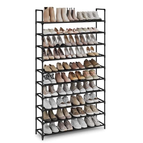 SONGMICS Shoe Rack, 10-Tier Shoe Shelf, Shoe Storage Organizer, 11 x 37 x 68.9 Inches, Metal Frame, Non-Woven Fabric Shelves, for Entryway, Bedroom, Black ULSH11H
