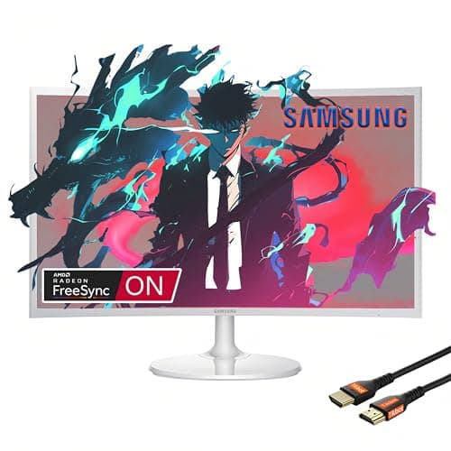 Samsung 27" Curved White Computer Monitor for Business, AMD FreeSync 4ms Response Time FHD 60Hz Refresh Rate, Slim Bezel Anti-Glare 3000:1 Contrast Ratio, VGA D-Sub, HDMI Cable