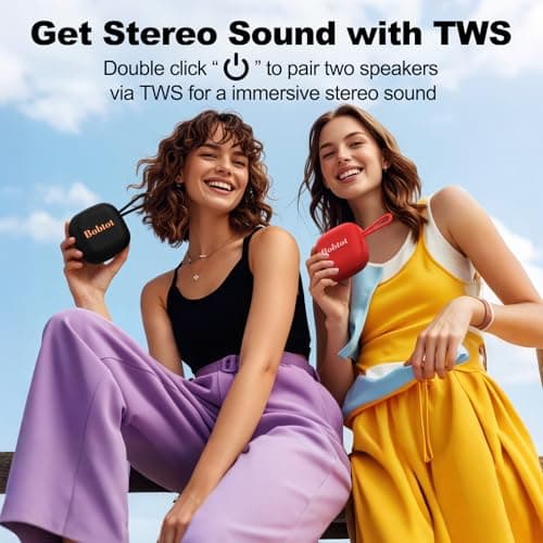Bobtot Portable Bluetooth Speakers, Wireless IPX7 Waterproof Mini Speaker with 16H Playtime, Loud Stereo Sound, TWS, Built-in Microphone, Small Size with Lanyard, Black 6