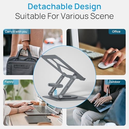 Adjustable Laptop Stand with 360 Rotating Base & USB Docking Station for MacBookPro/Air/Dell/HP/Lenovo, Portable Ergonomic Laptop Riser for Desk with USB Hub 100W PD/4K HDMI/Usb3.0/1000Mbps Ethernet 8