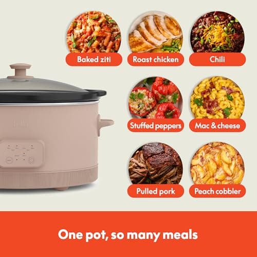 bella 6.0 Qt Programmable Slow Cooker, Ceramic Nonstick Coating, Adjustable Temperature & Cooking Times, Dishwasher Safe Stoneware Pot & Tempered Glass Lid, Tangle Free Cord Wrap, Blossom 5
