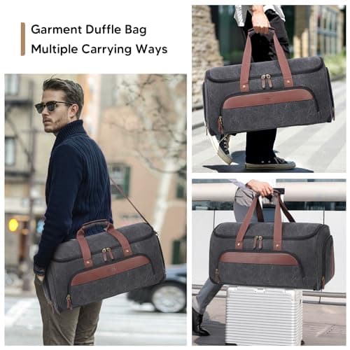 Vessgra Convertible Garment Bag for Travel, Carry on Garment Duffle Bags for Travel, Canvas Garment Duffle Bag for Men Women with Shoe Compartment - 2 in 1 Hanging Suitcase Suit Travel Bags-Black 7