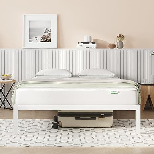 Novilla Full Size Bed Frame Without Headboard, Metal Platform Bed Frame, No Box Spring Needed, Heavy Duty, Wood Slat Support, Easy Assembly, White