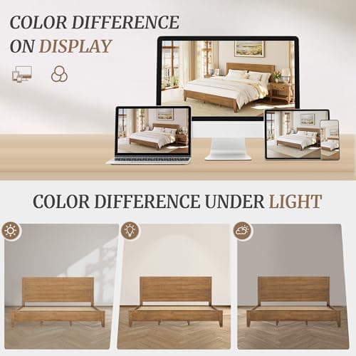 Cozyman Queen Bed Frame with Headboard, 100% Solid Acacia Wood Platform, 800lb Heavy Duty Support with 10 Reinforced Legs, Noise-Free No Box Spring Needed, Low-Profile Design, Dark Wood 6