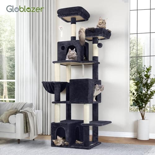 Globlazer Cat Tree Tall, 71 inches Cat Tower for Indoor Adult Cats Multi-Level 3 Condos for Indoor Cats XL Cat Tree Tower with Scratching Posts, Soft Extra Large Hanging Basket, F71, Dark Gray 7